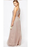 Gorgeous Glittering Top Tulle Halter Romantic Short Long Sleeveless Bridesmaid Dress