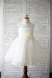 Ball Gown Scoop Sleeveless Flower Floor-Length Lace Flower Girl Dresses With Flower