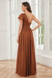 One Shoulder Chiffon Long Bridesmaid Dresses