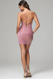 Sheath Pink Spaghetti Straps Sequins Homecoming Dress