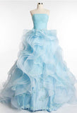 Light blue organza sweetheart applique A-line prom dress graduation