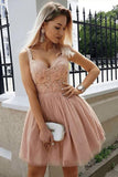 A Line Sweetheart Strapless Straps Tulle Beaded Grey Short Homecoming Dresses with Appliques