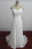 Cheap Sweetheart Beading Cap Sleeve Beads Chiffon A-Line Open Back Ruffles Wedding Dress