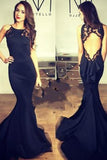 Sexy Open Back Black Halter Sleeveless Mermaid Long Fish Tail Custom Cheap Evening Dresses