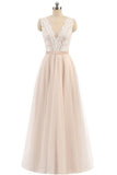 Elegant A Line Pink Tulle Lace High Neck Sleeveless Button Prom Evening Dresses