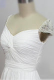 Cheap Sweetheart Beading Cap Sleeve Beads Chiffon A-Line Open Back Ruffles Wedding Dress