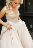 Blush Pink Princess Sweetheart Wedding Dress with Lace Tulle Brides Dress