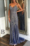 Luxurious Mermaid Spaghetti Straps V-Neck Sparkly Open Back Prom Dress Party Dress