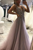 Sexy Side Split Prom Dress Sleeveless Tulle Evening Dress Long Party Dress