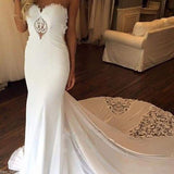 Elegant Sleeveless Mermaid Sheath Backless Sweetheart Applique Lace Wedding Dresses