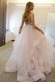 Fashion Ball Gown Lace Sheer Illusion Tulle Backless Long Asymmetrical Wedding Dress