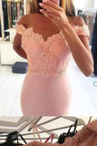 Off-the-Shoulder Mermaid Sexy Blush Pink Sweetheart Appliques Long Prom Dresses