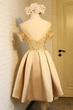 A Line Off the Shoulder Short Prom Dress Appliques Bowknot Lace Homecoming Dress