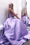 Simple A Line V Neck Satin V Back Long Prom Dresses,Sexy Evening Dresses uk PW293