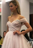 A Line Sweetheart Beaded Off the Shoulder Pink Long Prom Dresses Wedding Dress