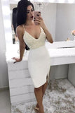 Mermaid Spaghetti Straps V Neck Ivory Beads Short Prom Dress Homecoming Dresses