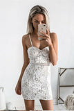 Sexy Sheath Spaghetti Straps Short Sleeveless Sweetheart Ivory Lace Homecoming Dresses