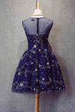 A Line Knee Length Beading Royal Blue Homecoming Dresses Short Bling Prom Dresses