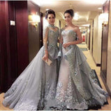 Gorgeous Ball Gown Princess Long Sleeves Tulle Gray Long Prom Dresses