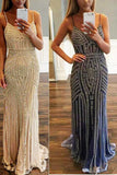 Luxurious Mermaid Spaghetti Straps V-Neck Sparkly Open Back Prom Dress Party Dress