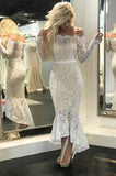 Mermaid Ivory Straight Across Floor-Length Long Sleeve Appliqued Lace Wedding Dresses