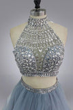 Halter High Neck Beaded Bodice Two Piece Fall Gary Tulle Open Back Homecoming