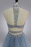 Halter High Neck Beaded Bodice Two Piece Fall Gary Tulle Open Back Homecoming